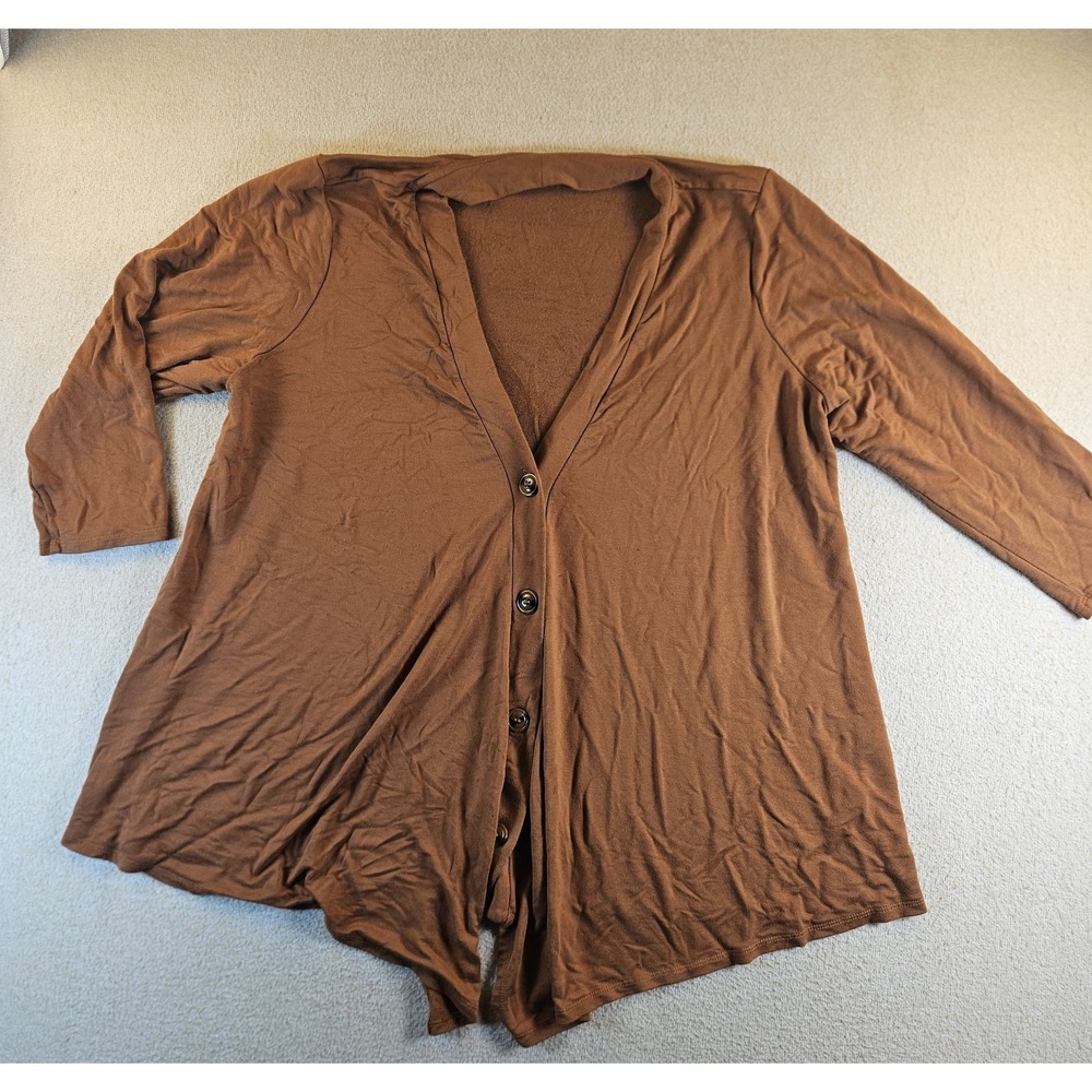Susan Graver Weekend Women's XL Brown Button Front Cardigan 3/4 Sleeve
